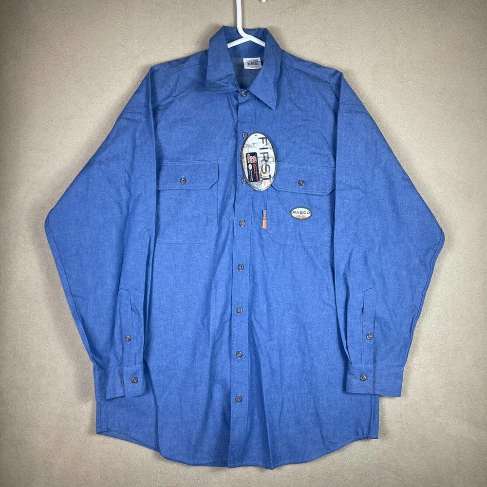 Rasco FR WorkShirt Adult Large Blue Flame Resistant Button Up NFPA 2112-2018 Men